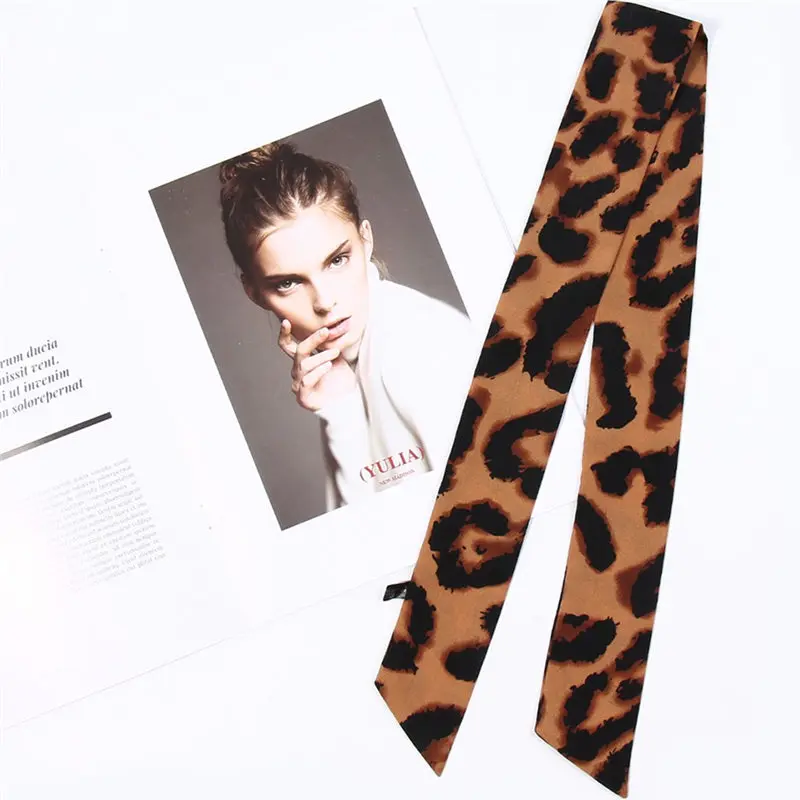 Women Ladies Leopard Print Scarf Wrap Shawls Soft Silk Ribbon women's scarves handkerchief hijab scarf 40MA0522
