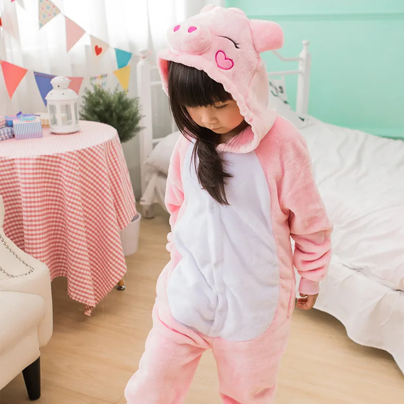 Kids Pajamas Flannel Animal Unicorn Panda Stitch Costume Cosplay Winter Cute Cartoon Children Sleepwear Baby Pyjamas Onesies