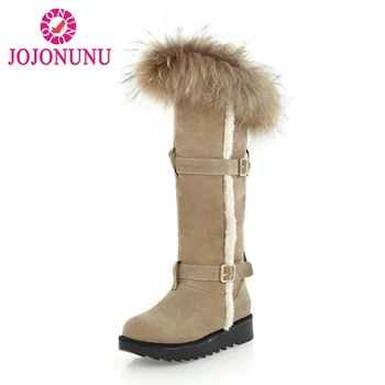 

FITWEE Size 34-45 Women Warm Snow Boots Knee High Winter Flats Boots Fashion Buckle Plush Fur Shoes Woman Round Toe Footwear