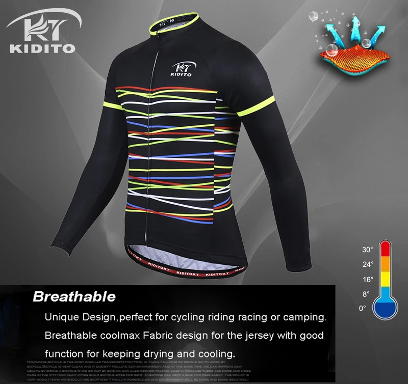 KIDITOKT Long Sleeves Cycling Jerseys Autumn Coolmax Cycling Clothing Breathable Mountain Bike Clothes Sportswear For Men