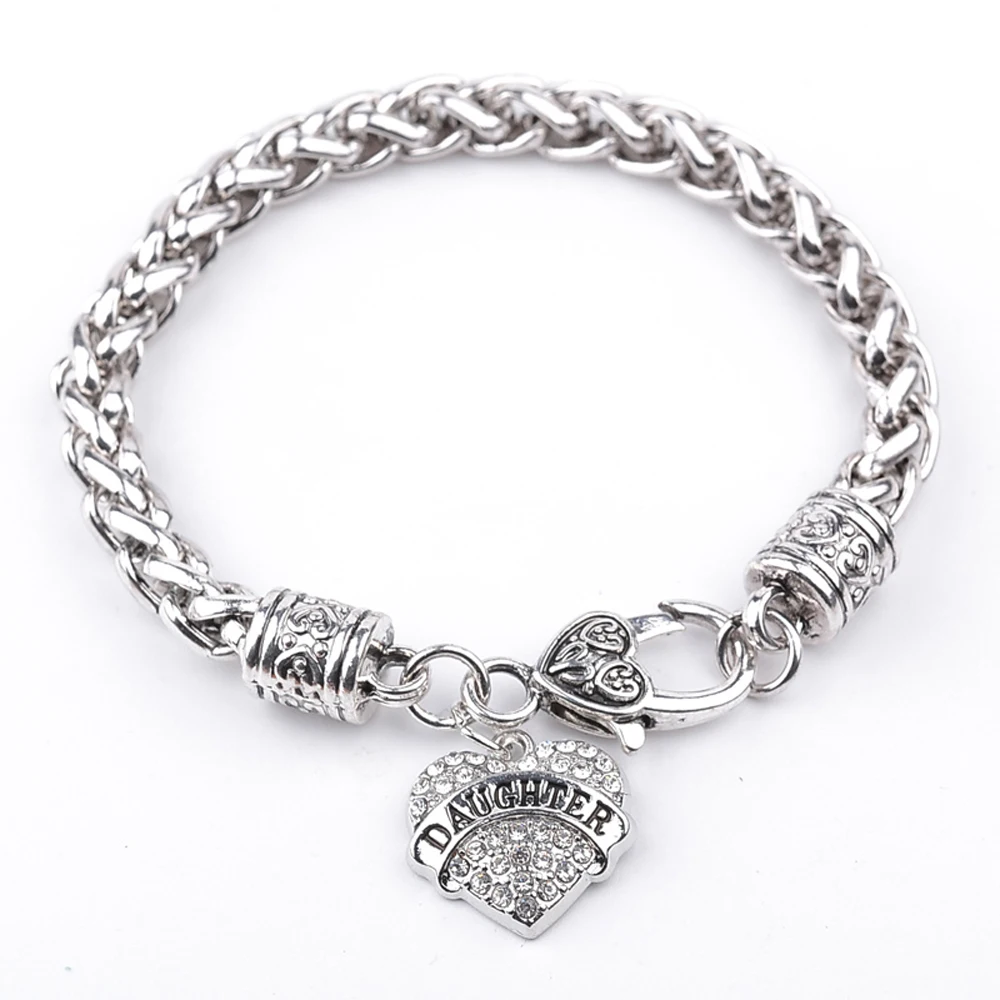 

Family Letter Jewelry Women Bracelet Antique Silver Color Heart Clear Crystal Charm Bracelets Silver Plated Mom Daughter Sister
