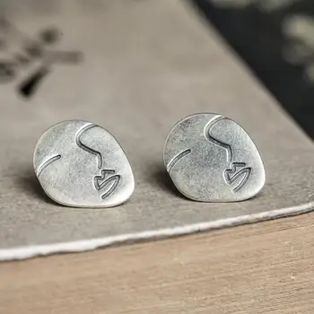 

New Arrival Abstract Stylish Pure 925 Sterling Silver Human Face Stud Earrings Unisex Special Jewelry Allergy Free