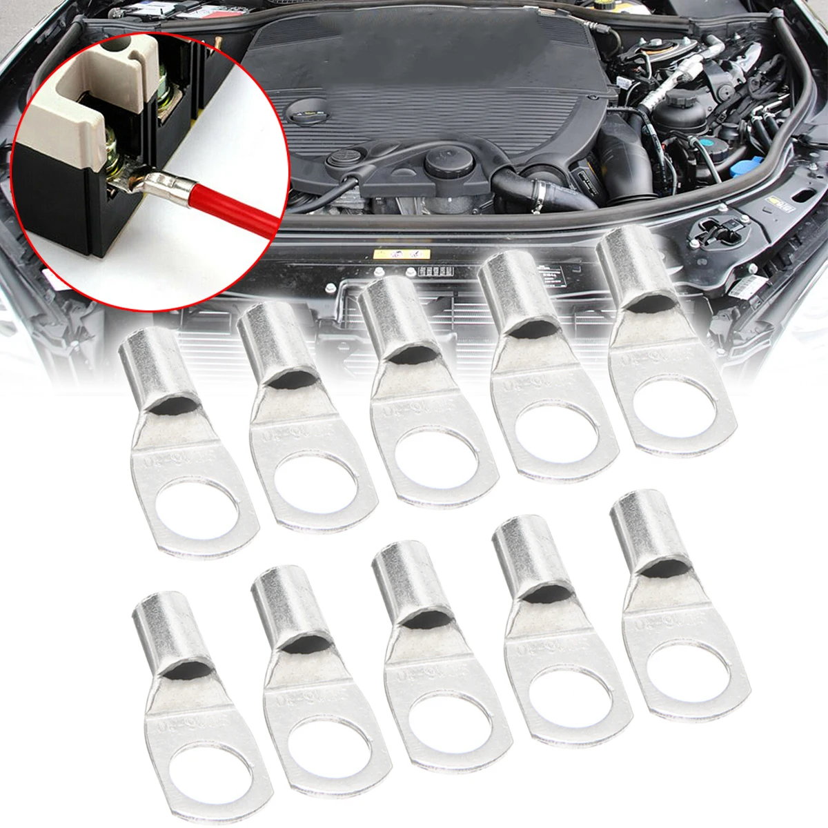 

For 16mm Cable With 10mm Bolt Hole 10pcs Crimp/Solder Battery Lug Terminal Durable Tin Plated Copper Terminals Mayitr