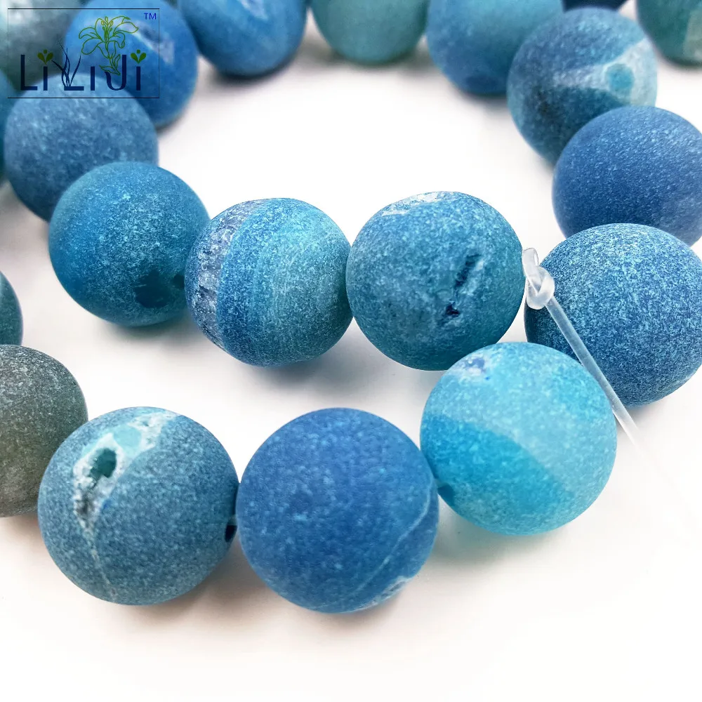 Lii Ji натуральный камень матовый синий цвет кристалл агат 16 мм круглой формы бусины около 39 см DIY ювелирных изделий браслет цепочки и ожерелья