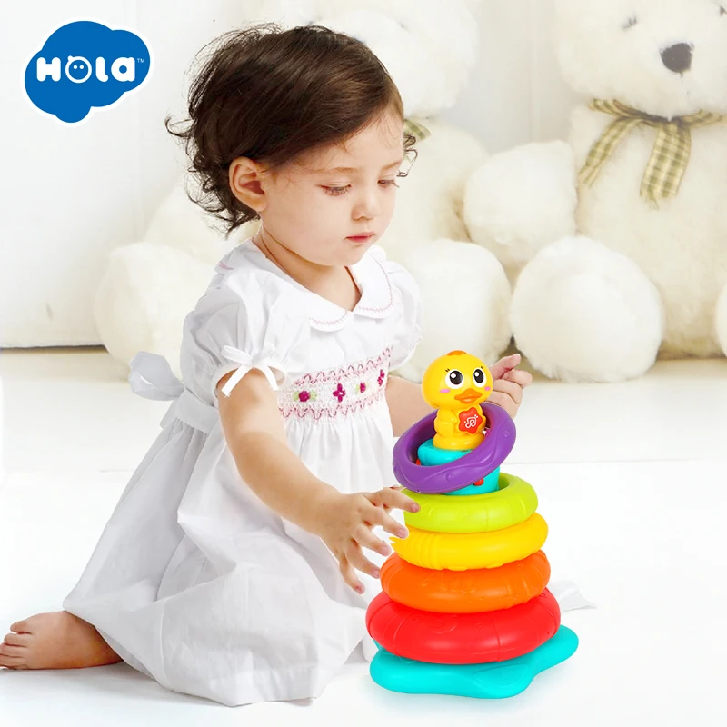 HOLA 2101 дети радуги укладки утка детские игрушки с красочными кольца штабелеры с музыкой и звуки и огни игрушки для детская