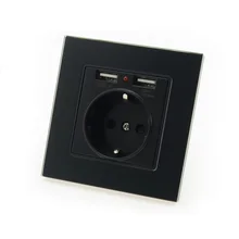 MiniTiger, черная Роскошная стеклянная панель, настенная розетка, 16А, европейская электрическая розетка с 2,1 A, двойной USB разъем, зарядное устройство, порт для мобильного телефона