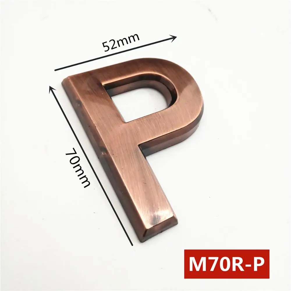 70 мм ABS пластик красная медь, бронза самоклеющиеся 0-9 A-Z номера двери индивидуальные дом Адрес знак двери - Цвет: P