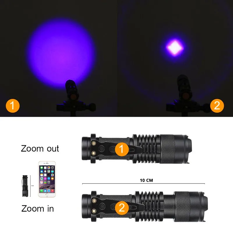 Yunmai Q5 светодиодный фонарик 395 люменов, масштабируемый, Фокусируемый фонарь, невидимый, черный свет, чернильный маркер, светодиодный фонарик с УФ-излучением, с батареей АА, B29