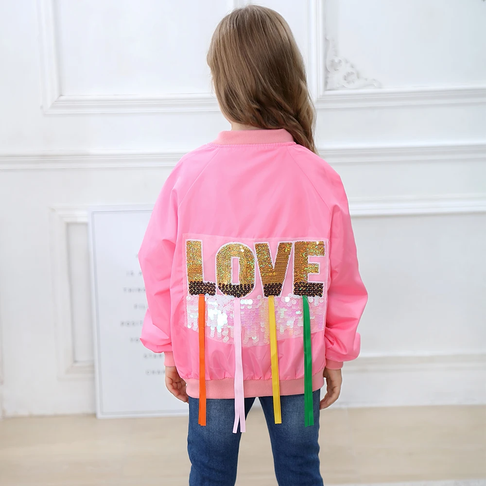 

Toddler Coats Girls Jackets with LOVE Sequined Spring Autumn Zippered Kids Jackets for Girls Clothing Children Outerwear 2-14Y