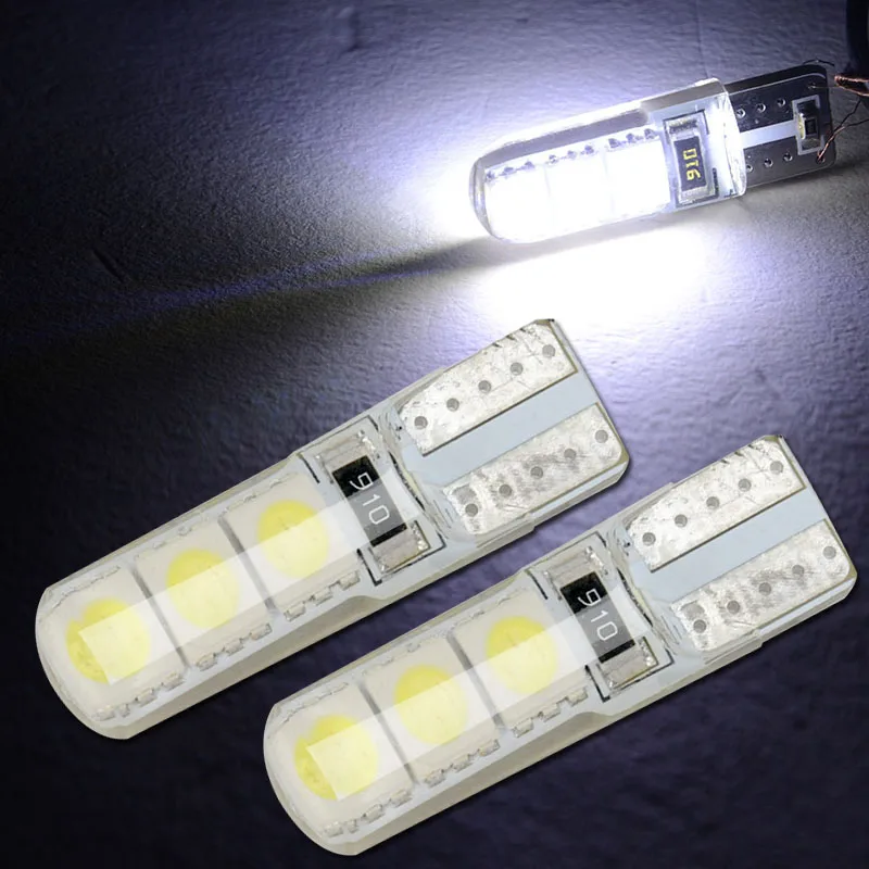 

2PCS 12V White T10 Led Light Bulb 5050 6LED Car Turn Signal Backup Tail Light Bulb Silicone Lamp