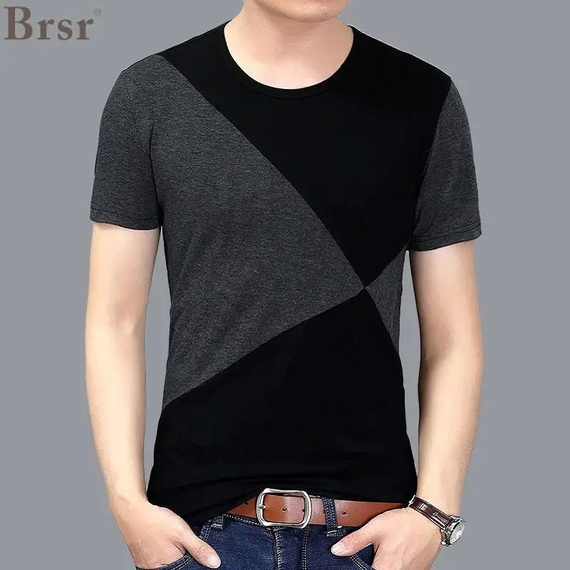 

Brsr 2018 European and American cotton men's large size men's round neckpin hit color short-sleeved T-shirt