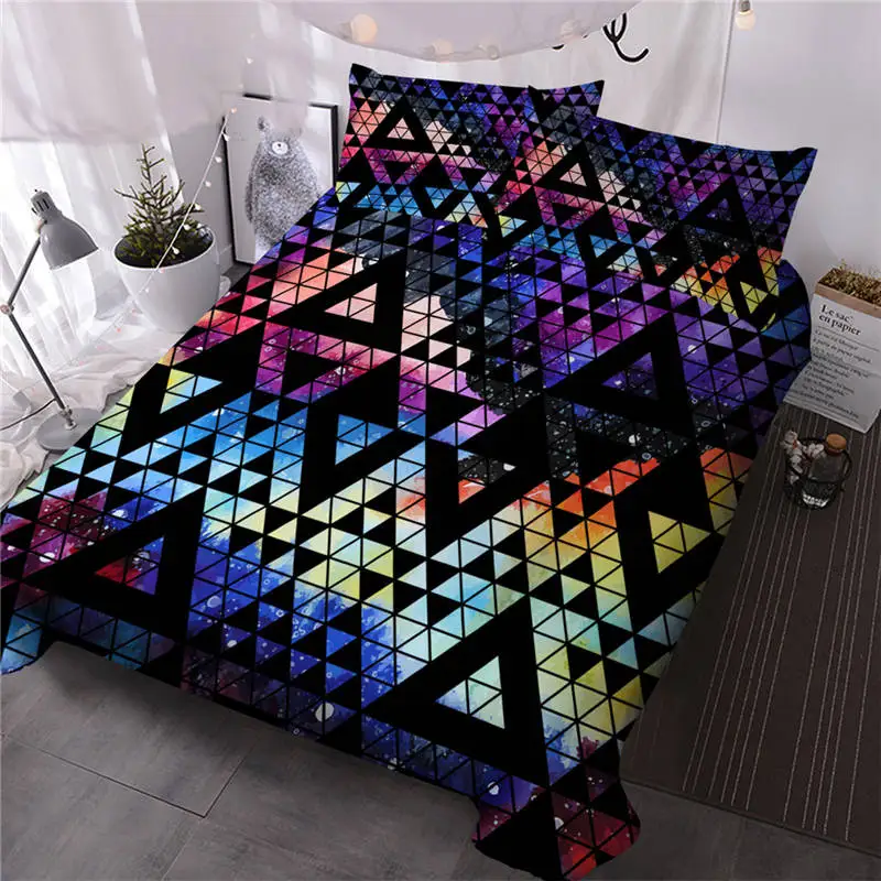 BlessLiving Colorful Bedding Set Geometric Comforter Cover Watercolor Galaxy Luxury Bed Set Waves Camouflage Home Textiles 3PCS - Цвет: 1