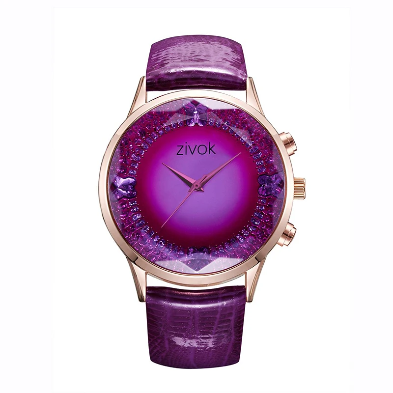 

Quartz Watch for Women Leather Belt Texture Cutting Mirror Big Dial Luxury Casual Anniversary Birthday Gift Purple Red Blue 8010