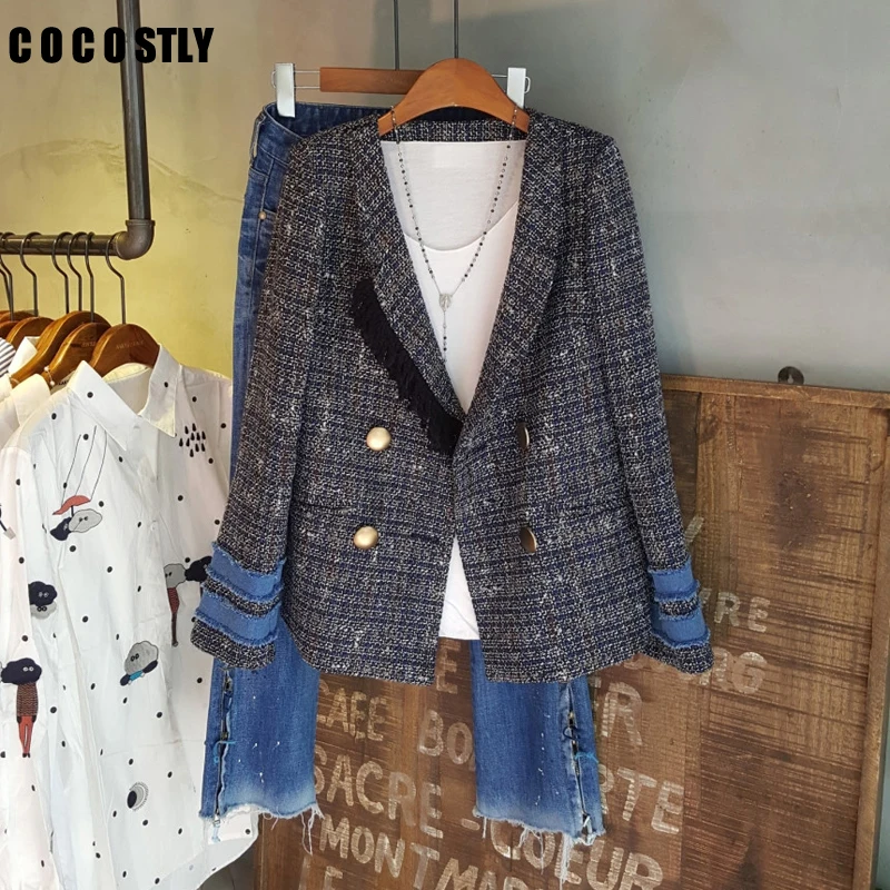 

2019 autumn and winter new women's blazer Fringed decorative stitching long sleeve suit jacket female High quality office jacket