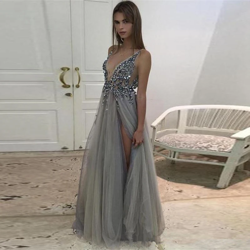 

Prom Dresses 2019 Formal Pageant Beaded Party Dress Prom V Neck vestido de festa Longo Prom Dress vestidos de fiesta de noche