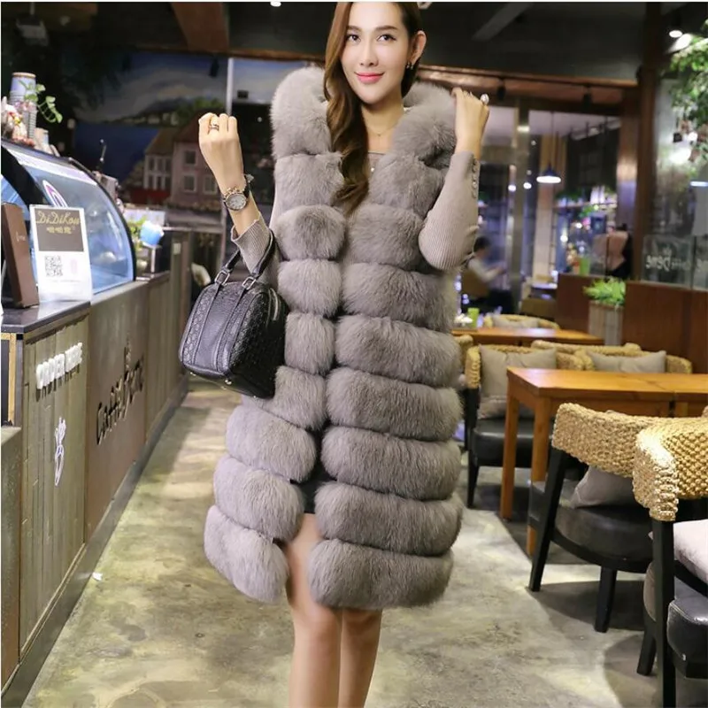 

SWENEARO 2018 New autumn winter fox fur coat loose skirt type imitation fox vest fur vest in middle long large One size Women