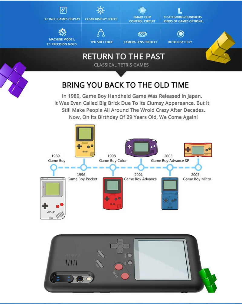 Ностальгия тетрис Игровые приставки портативные игровые мини-плееры встроенные 8 игр чехол для телефона для huawei P20 Pro подарок
