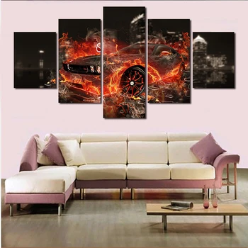 

5 Pcs Cool Car Large Canvas Modern Printed Painting For Living Room Wall Art Picture Decoration Home Picture Unframed Artworks