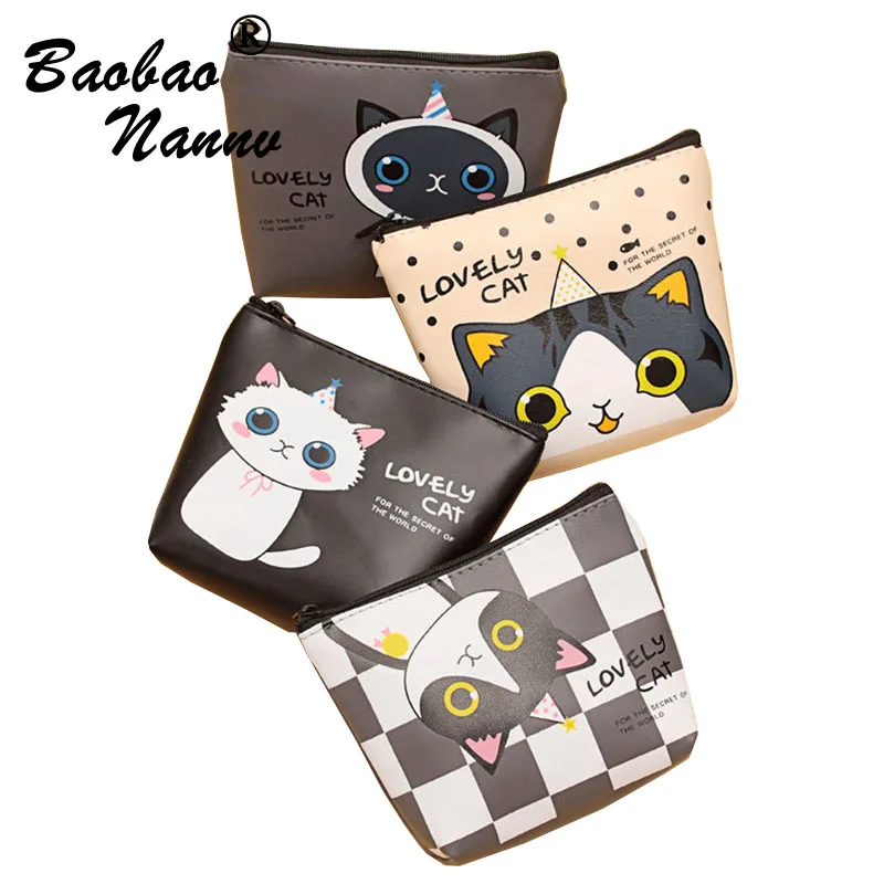 Mini Cat Coin Purses For Girls PU Wallet Women Cute Zipper Bag Children