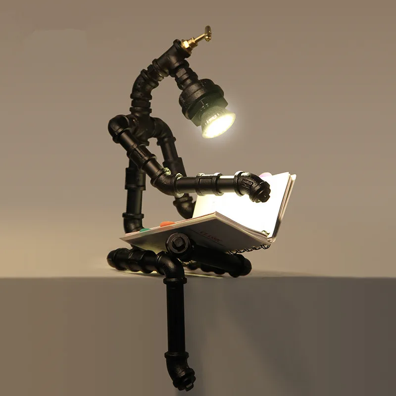 

Loft vintage water pipe table lamp personalized tieyi robot lamps