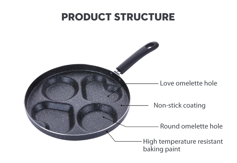 Четыре отверстия омлет горшок яйца ветчина блинница чайник Жарка антипригарная сковорода с бакелитовой ручкой и с выпуклым дном и заклепками соединение