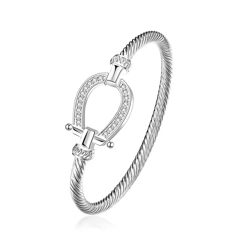 Pure Silver Horse Shoes Bangle Bracelet for Women