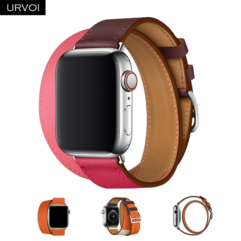 

URVOI 2018 Double Tour for Apple Watch band series 4 3 2 1 luxury strap for iWatch genuine swift leather loop extra-long belt