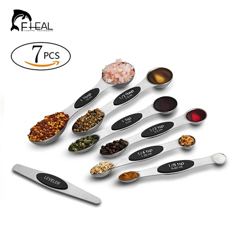 FHEAL 7pcs/set Double head Measuring Spoon Stainless Steel Seasoning