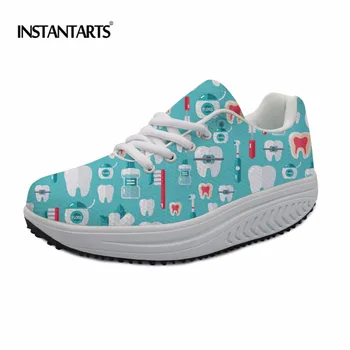 

INSTANTARTS Women Fitness Shoes High Quality Beathable Sports Slimming Shoes Woman Dentist Pattern Sneakers Platform Wedge Shoes