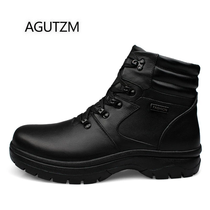 AGUTZM Q921 Новые черные мужские зимние ботинки из 100% натуральной кожи с кроличьим