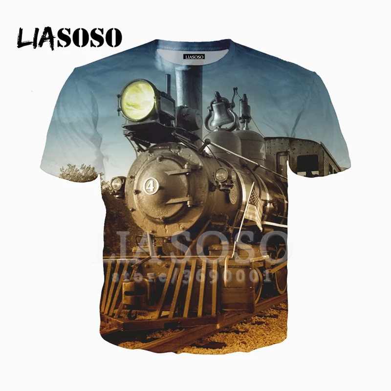 LIASOSO 3D принт для мужчин и женщин паровой двигатель пароход Ретро поезд футболка