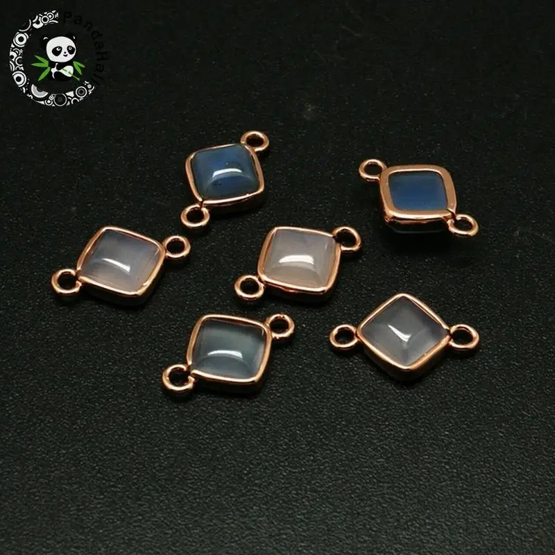 

1/1 Loop Rhombus Brass Natural Agate Links, Rose Gold, 18x11x5mm, Hole: 2mm