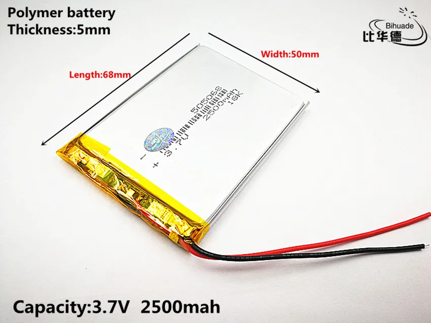 Хорошее качество 3,7 в, 2500 мАч, 505068 полимерный литий-ионный/литий-ионный аккумулятор для игрушек, банка питания, gps, mp3, mp4