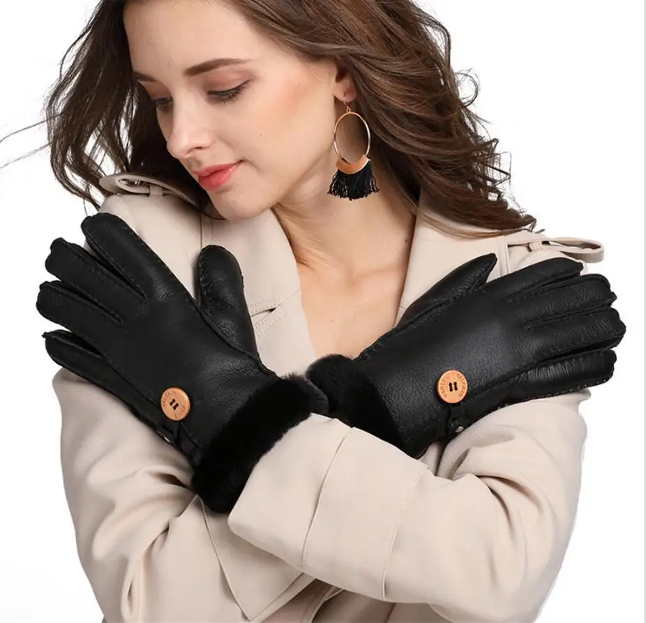 Зимние перчатки из овечьего меха, женские теплые перчатки из натуральной овечьей кожи с мехом, Женские Перчатки, варежки для пальцев, уплотненные брендовые перчатки