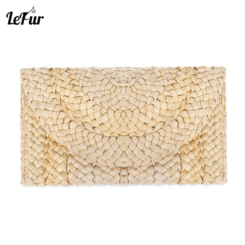 

LEFUR New Women Straw Bag Fashion Clutch Bag Handmade Handbag Summer Female Casual Bags Corn Peel Woven Ladies Beach Bags 2018