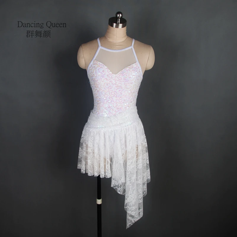 White Sequin Lace dress for stage performance women Ballet dress lady