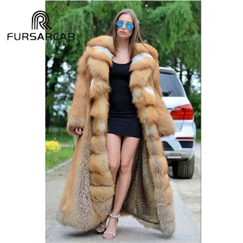 

FURSARCAR Natural Real Gold Fox Fur Coat For Women 120 CM Long Female Jacket Fox Fur Coat Thick Warm Genuine Fur Jacket