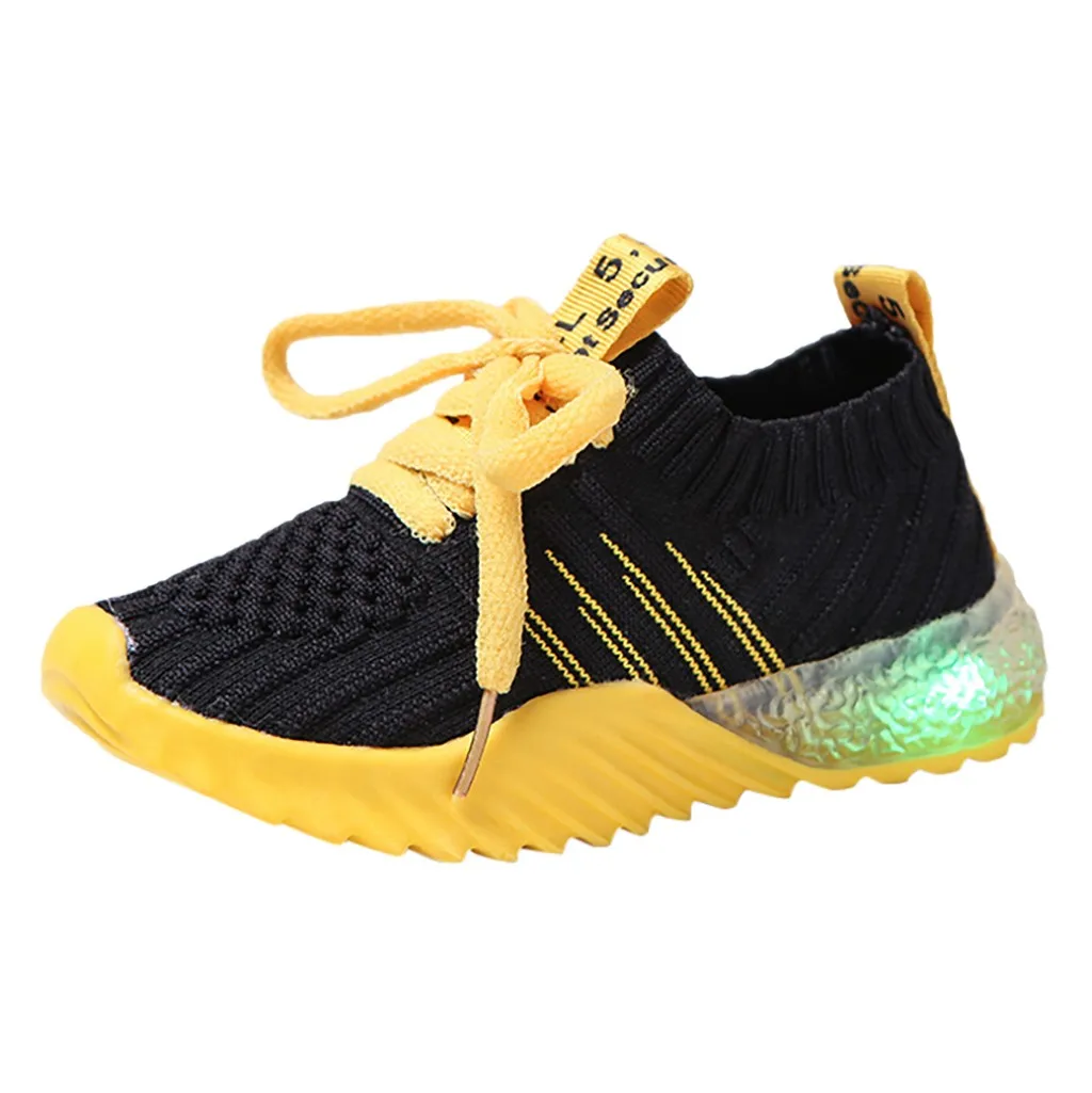 Детская обувь для девочек и мальчиков; растягивающийся светильник ярких цветов; Светящиеся кроссовки; светильник; спортивная обувь для бега; обувь для малышей; Уличная обувь; 19Jl - Цвет: Black