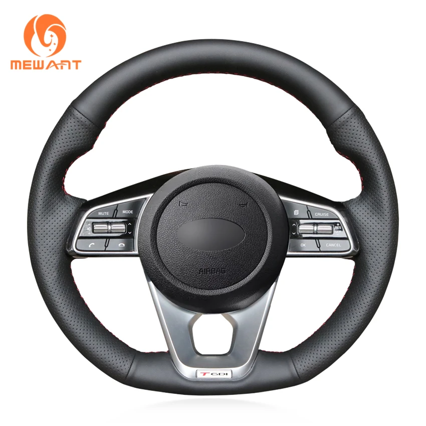 Сшитый вручную черный чехол MEWANT из искусственной кожи для руля Kia K5 Optima 2019 Cee 'd Ceed