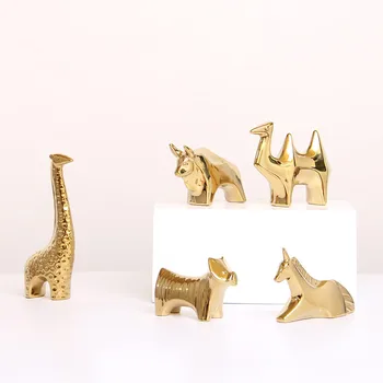 

golden ceramic Unicorn camel dog Giraffe cow ornaments for home decor crafts animal porcelain figurines room decorations