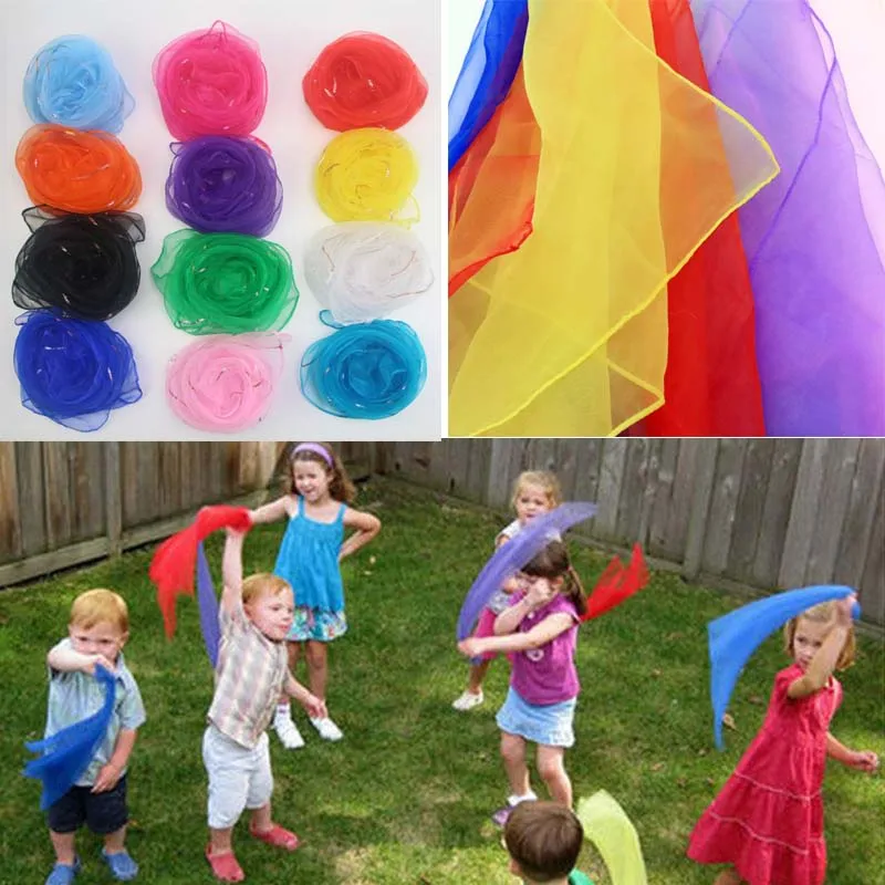 

Children Kids Kindergarten Performance Dance Scarves Bright Candy Color Gold Wire Juggling Movement Square Scarf Kerchief Props