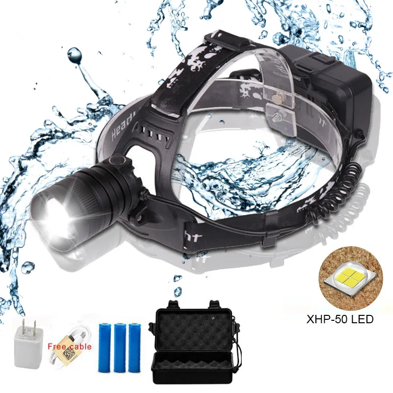 

20000Lumen Led Headlight XHP-50 Headlamp 3-Modes Lamp USB Charging Torch Hunting Fishing Cycling Lamp With 3pcs 18650 Battery