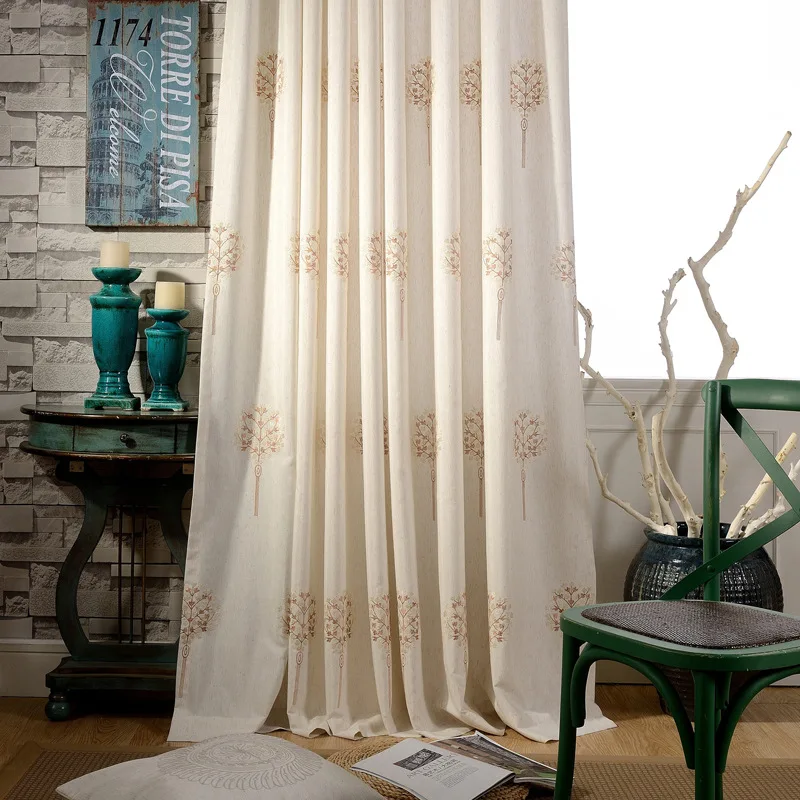 Cortinas bordadas de lino de algodón para sala de estar Cortinas florales para dormitorio carpas azules ventana tratamientos Cortinas chinas