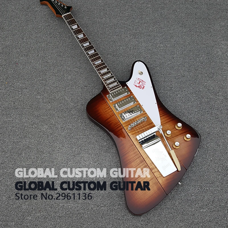 

High quality Custom shop Firebird Electric Guitar with Long Verson Maestro Vibrola, Flamed Maple Guitarra, All Color available