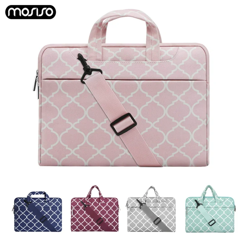 MOSISO Quatrefoil Style Canvas Fabric Laptop Sleeve Case Cover Bag with Shoulder Strap for 13-13.3 inch MacBook Pro, MacBook Air, Notebook Computer