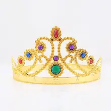 Unique Gold Plastic Jeweled King Crown Tiara Crown Hairband Headwear King Queen Christmas Headdress Head Ring Christmas Gift