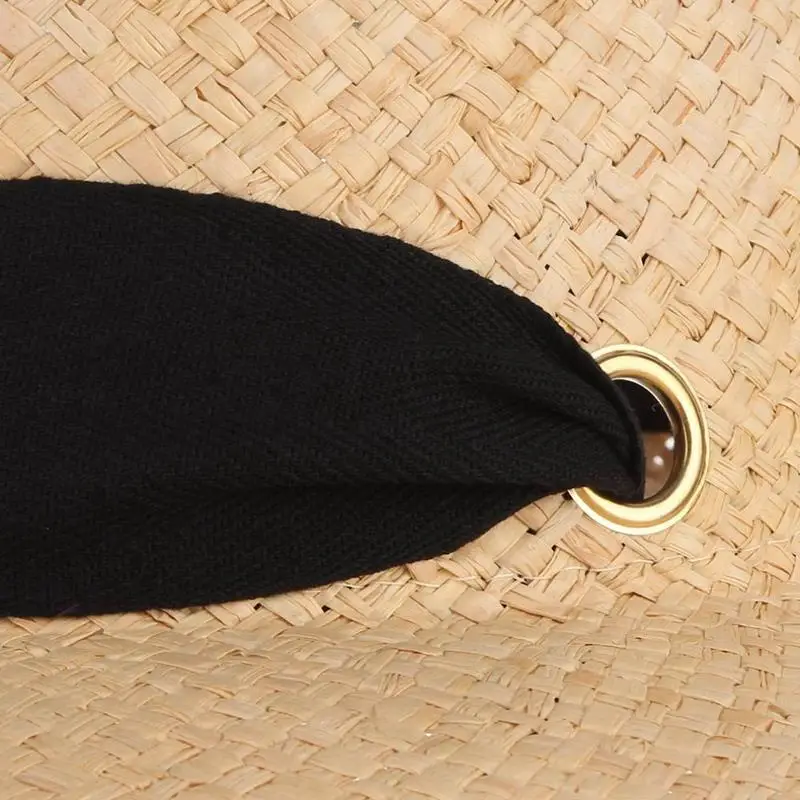 Соломенная шляпа ручной работы, соломенная шляпа для пляжа, складная шляпа черного цвета
