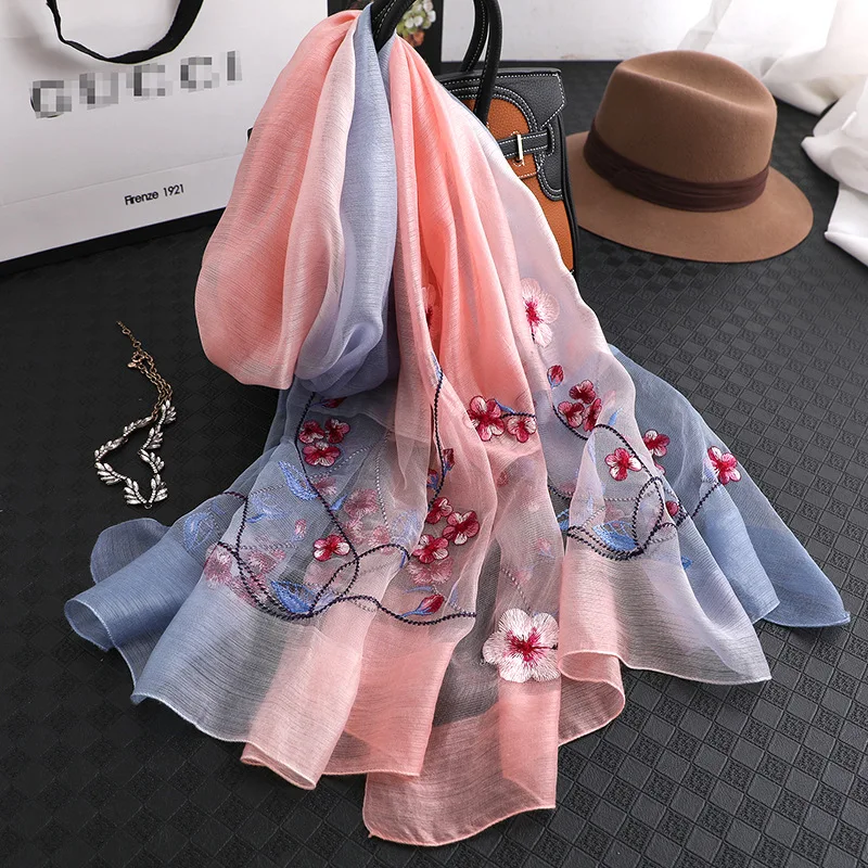 

Brand 2020 New Women Silk Wool Scarves Fashion Embroidery High Quality Soft Wool Scarf Lady Pashmina Shawls Bandana Foulard
