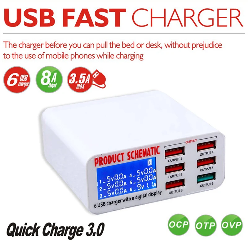 

Popular Quick Charge 3.0 Led Display Fast Charging Power Adapter Socket Wall Charger for Tablet Smart USB Charger