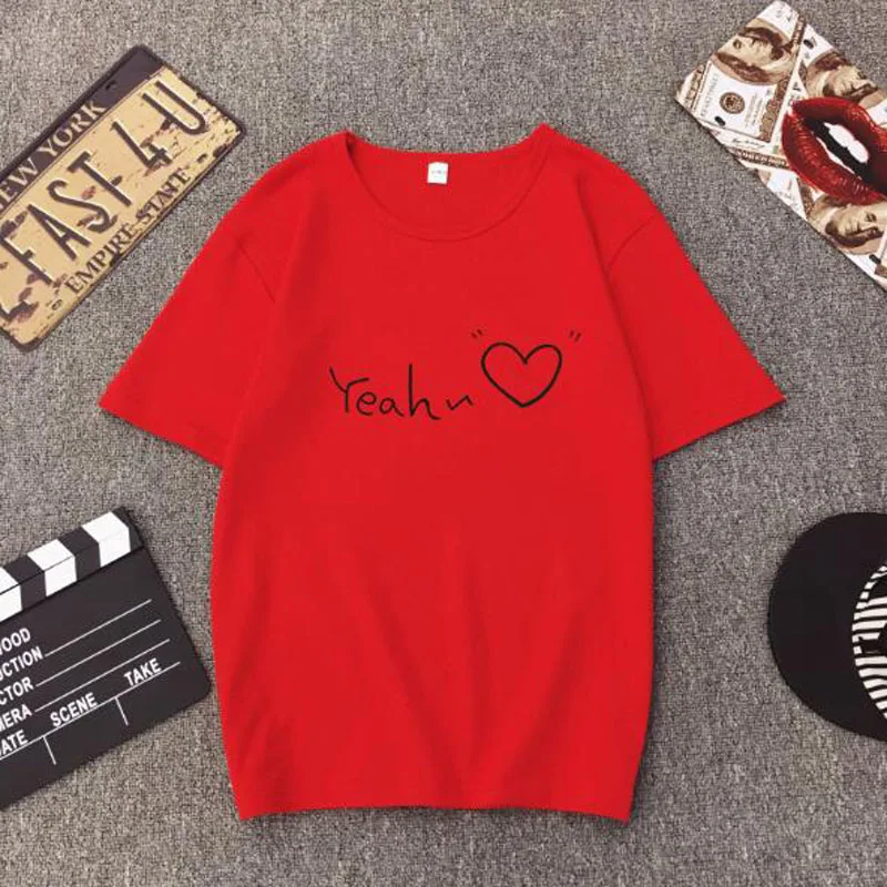 عالية الجودة T قميص أزياء المرأة خطابات طباعة نصف كم يا الرقبة القطن النساء قمم المحملات الصيف فضفاض نمط المحملة قميص الإناث